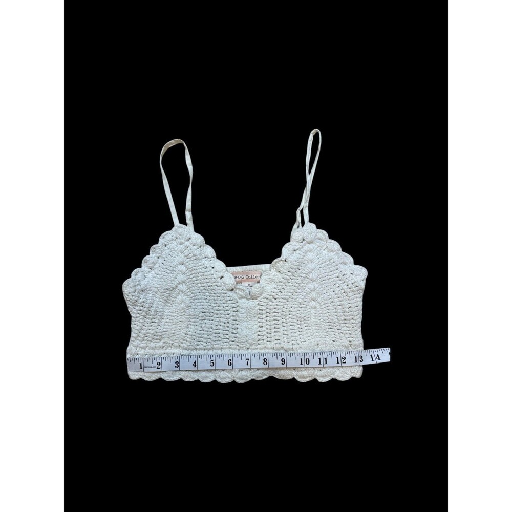 B.O.G Womens Crop Tank Sz M Crochet Knit Cream Boho Festival Coachella Western - Picture 3 of 5